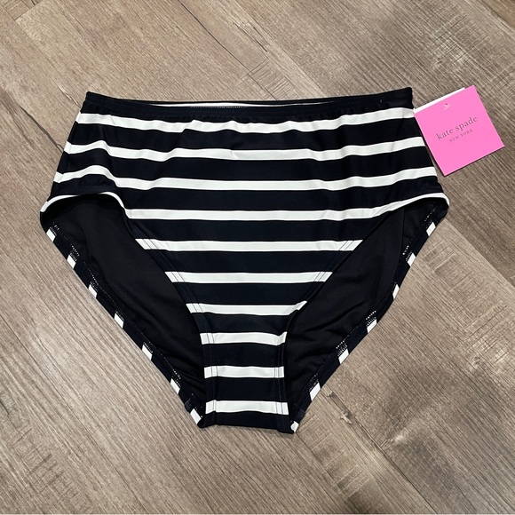 NEW Kate Spade Black and White Striped Women Bikini High‎ Waisted Bottom Size S - Picture 1 of 5